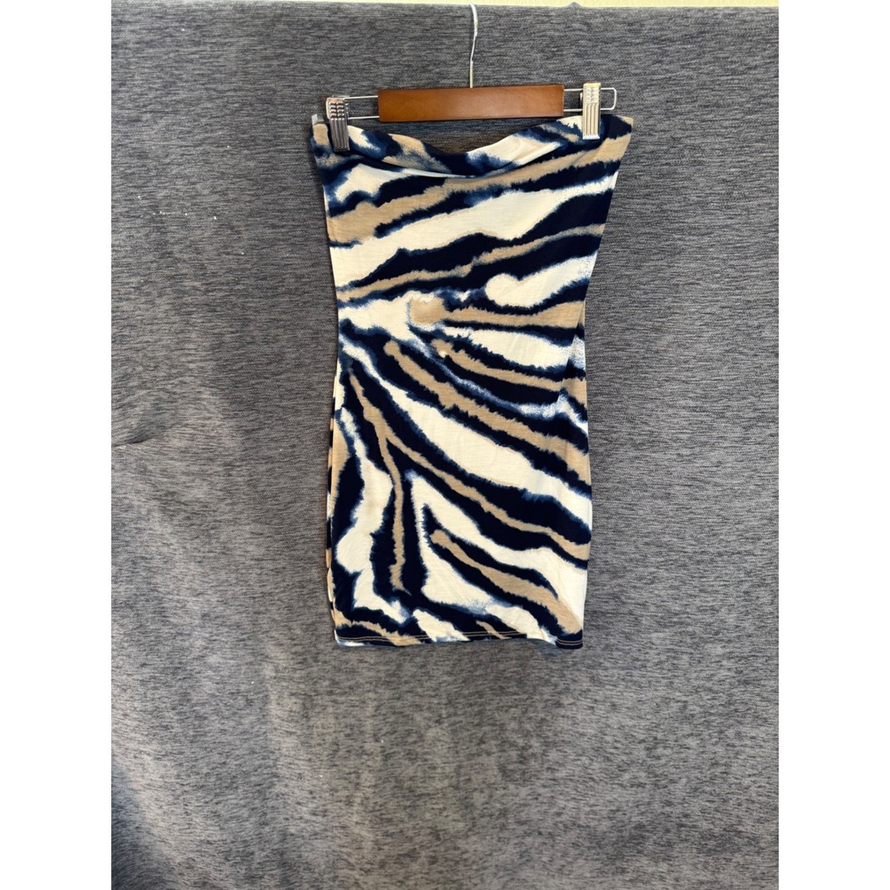 Windsor Womens Tiger PrintTubeDress Navy Tan Cream Strapless Bodycon Mini Size M - Picture 1 of 4